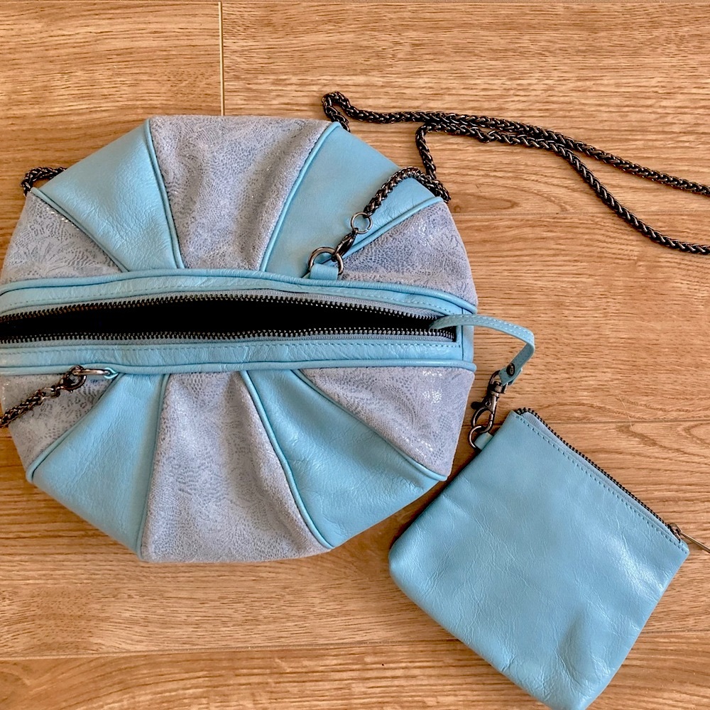 Leather & Suede Crossbody /Clutch with Wallet by SHARIF in Aqua Blue